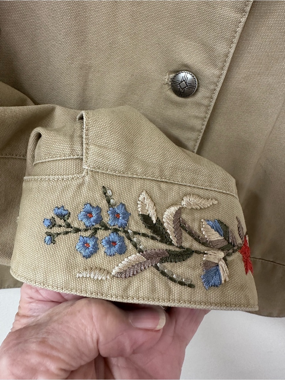 Ralph Lauren Tan Embroidered Floral Jean Jacket - Picture 5 of 7